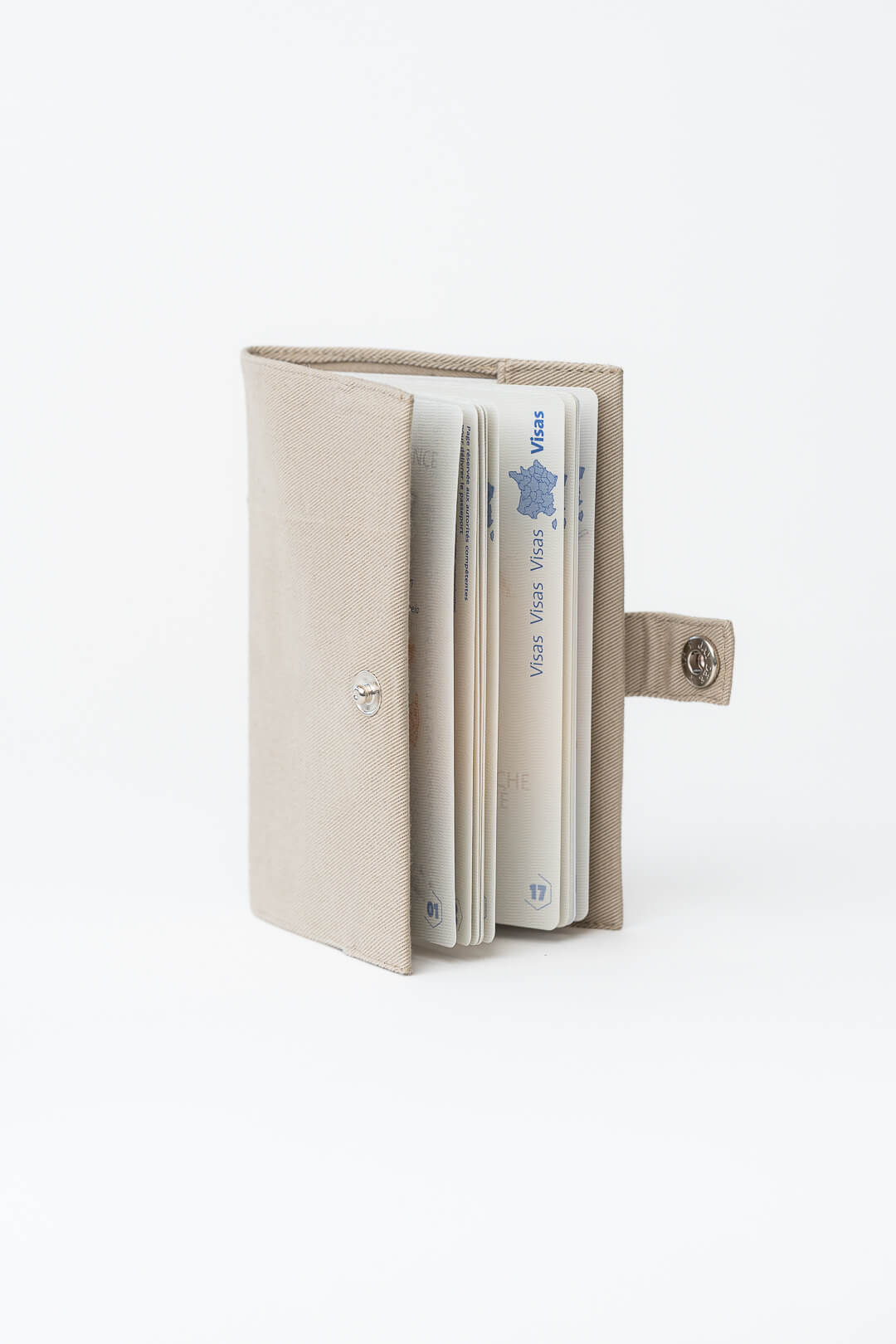 Étui passeport beige en tissus recyclé